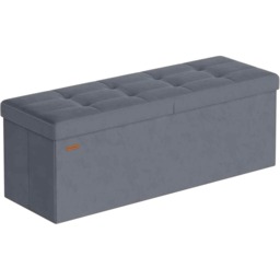 Velvet Storage Ottoman Bench with Flip Lid, Foldable Storage Chest for Bedroom, Hallway and Living Room, Slate Grey