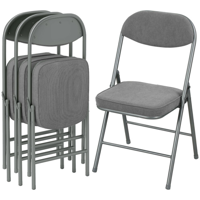 HOMCOM Folding Chairs Set of 4 with Cushioned Seat, Steel Frame