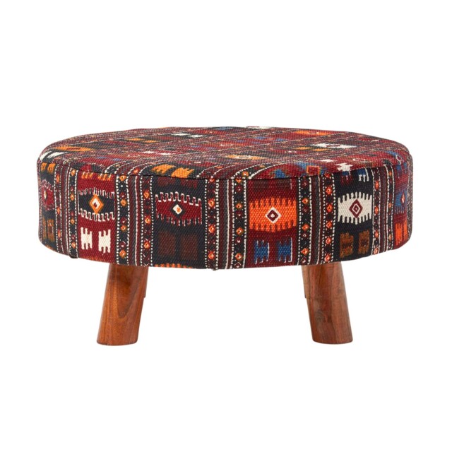 Homescapes Flat Kilim Footstool with Legs Red 62 x 62 x 30 cm