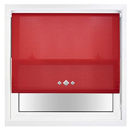 FURNISHED Daylight Trimmable Roller Blinds with Triple Diamond Eyelets and Metal Fittings Red Red (W) 220cm x (L) 165cm
