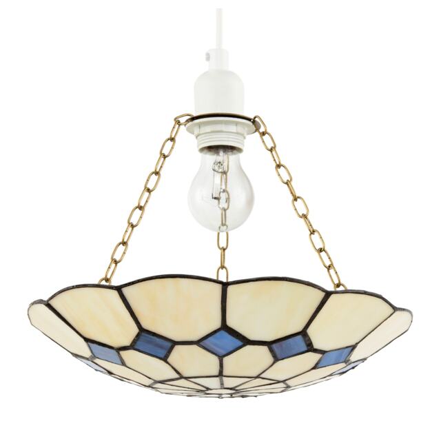 Classic Amber Stained Glass Tiffany Pendant Shade with Purple Diamonds