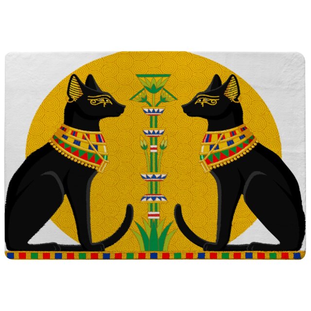 Illustration Of Black Egyptian Cats With Papyrus Rug Multi