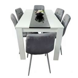 Modern White And Black Dining Table Set With 6 Grey Velvet Chairs Dining Room Furniture