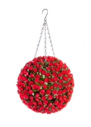 Best Artificial 28cm Red Rose Hanging Basket Flower Topiary Ball - Suitable for Outdoor Use - Weather & Fade Resistant