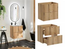 Bathroom Vanity Unit Drawers Cabinet Wall Hung 600mm Oak Unit Ceramic Sink Nova