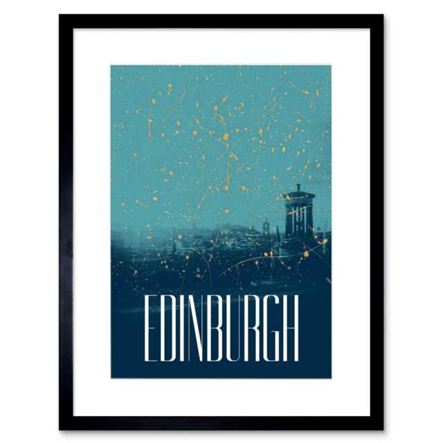"Edinburgh Calton Hill Stewart Monument Skyline 9x7"" Black Framed Wall Art Print"