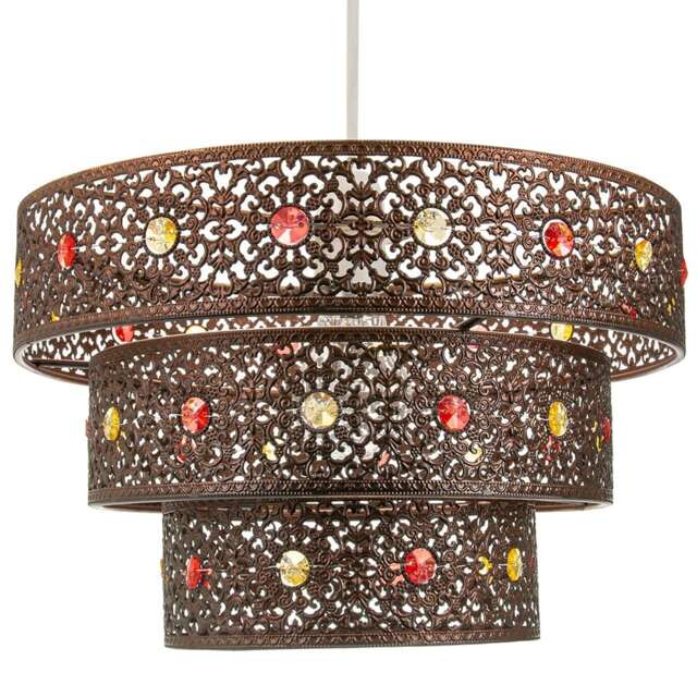 Antique Bronze Acrylic Gem Moroccan Style Triple Tier Pendant Lighting Shade Bronze Bronze 1