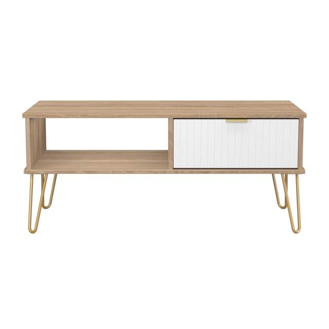 Bexley 1 Drawer Coffee Table in White Matt & Bardolino Oak (Ready Assembled) White White Matt & Bardolino Oak