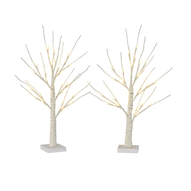 Neo Set of 2 LED Pre Lit Twig Tree Lights 60cm Birch Tree Lamp Warm White Lights Battery Operated Decorative Centrepiece Flexible Branches Christmas Wedding Bedroom Home Décor