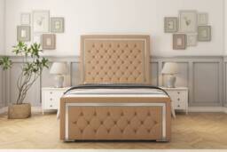 "Sloomy Sofia Chrome Latte Dumfries Bed Frame With 50"" Upholstered Headboard 4' Small Double"
