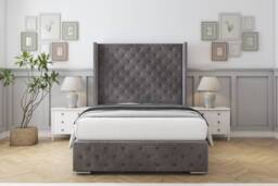 "Sloomy Arundel Slate Naples Bed Frame With Mattress With 50"" Upholstered Wingback Headboard 3' Single"