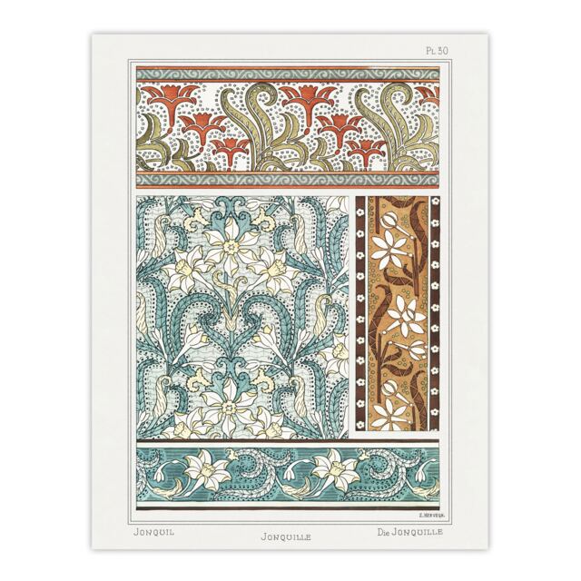 "Daffodil Floral Patterns Vintage Floral Wall Art Print Verneuil 24x32"""