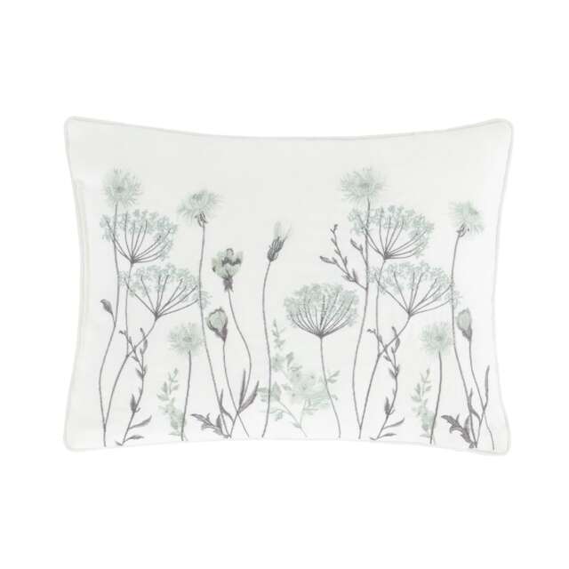 Catherine Lansfield Meadowsweet Floral Embroidered Cushion Green 30x40cm