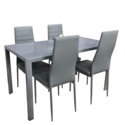Dining Table and 4 Chairs Set Modern Grey Glass Table With 4 Grey Chairs Dining Room Furniture Grey One Size 5