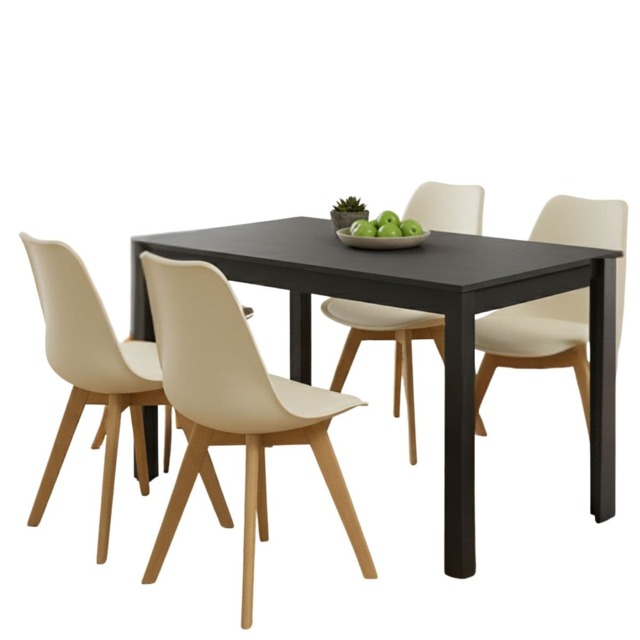 Kosy Koala Dining Table Set with 4 Cream Plastic Chairs Modern Dining Furniture