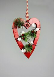 Wooden Hanging Decoration Heart Shape Red 23X1.2X30 CM