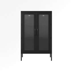 Marsh Storage Cabinet - Steel/Glass - L36 x W65 x H101.5 cm - Black - Flat Packed