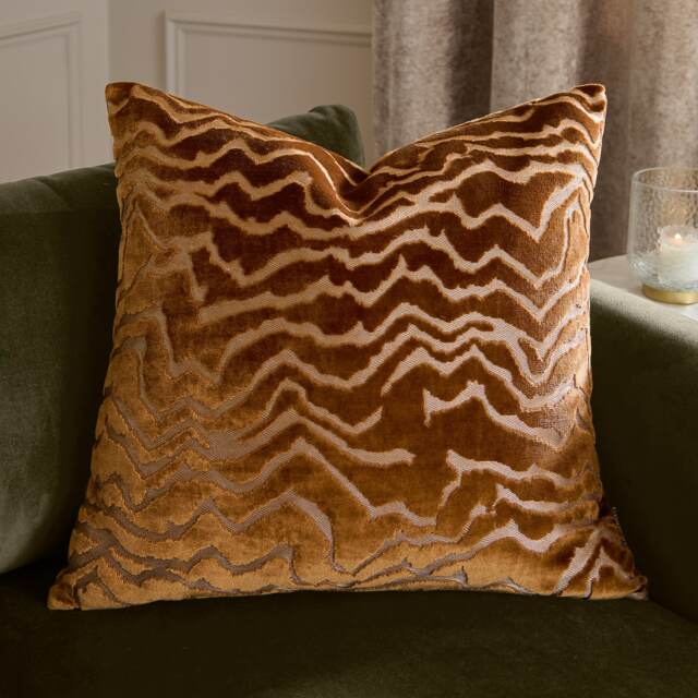 Paoletti Tierra Cut Velvet Cushion Bronze Bronze