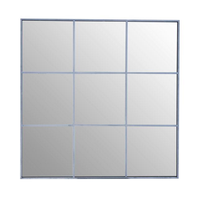 Orsina Square Grid Wall Mirror, 95cm Decorative Panel With Silver Frame, Reflective Wall Art For Luxe Interiors