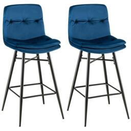 COSTWAY Set of 2 Bar Stools Velvet Counter Height Chair Blue Blue