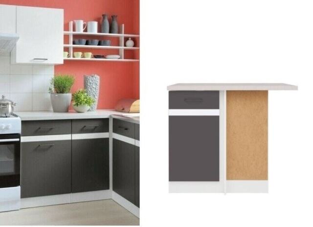 Corner Kitchen Base Cabinet 100cm 1000 Right Lower Cupboard Grey White Junona