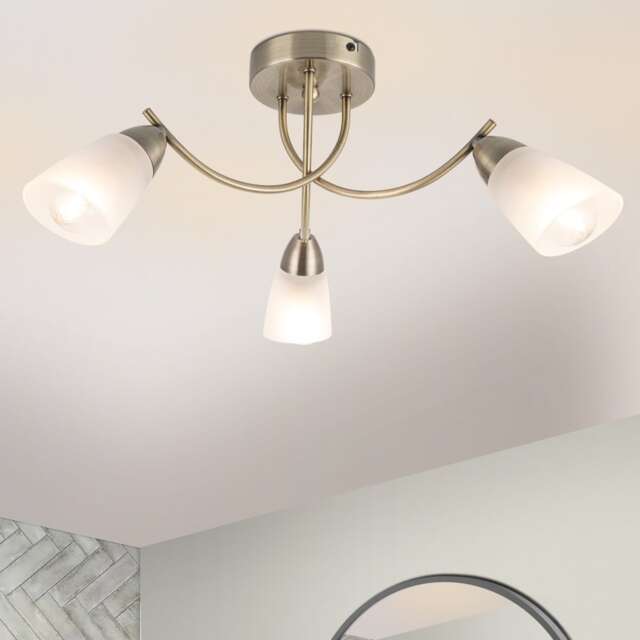 COSYLYTE Hallie Bathroom Light 3 Classic Glass Ceiling Light - Antique Brass Gold Antique Brass 1