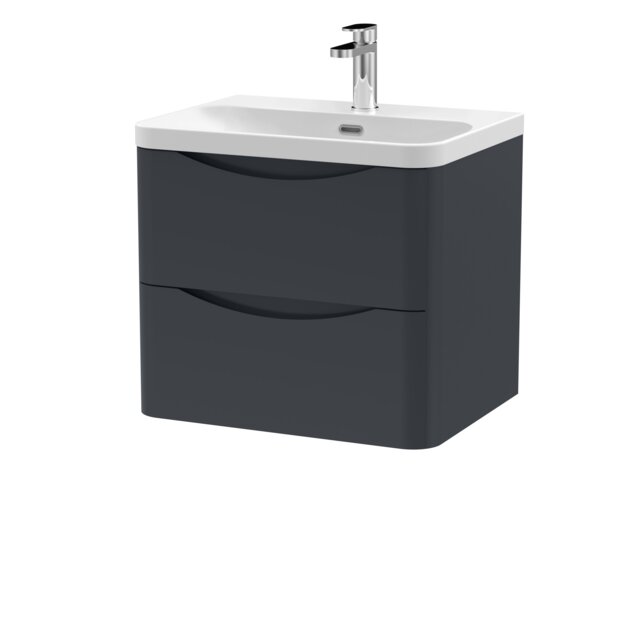 Balterley Arch Modern Wall Hung 2-Drawer Bathroom Vanity with Thin Edge Ceramic Basin Grey Satin Soft Black