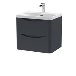 Balterley Arch Modern Wall Hung 2-Drawer Bathroom Vanity with Thin Edge Ceramic Basin Grey Satin Soft Black