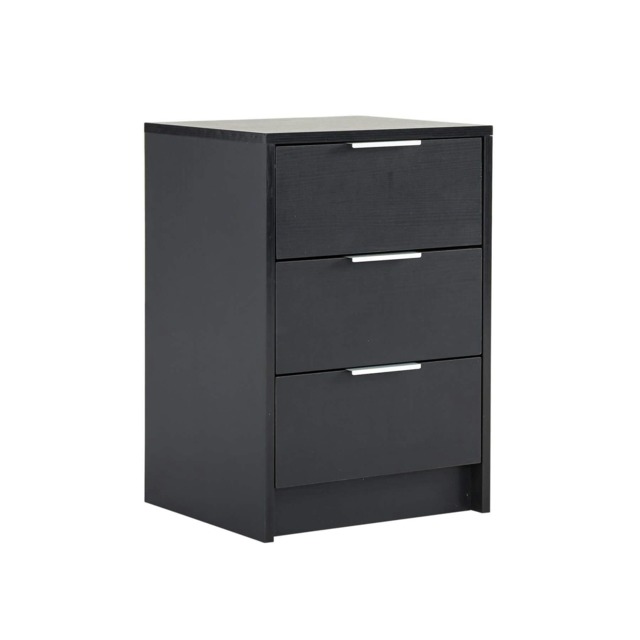 Phoenix Bedside 3 Drawer Storage Black Clothing Nightstand Organiser Bedroom Cabinet