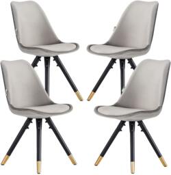 Set of 4 Sofia Ergonomic Modern Dining Chairs Upholstered in Velvet, Metal Legs with Gold End Tips Grey Dark Grey