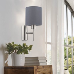 EGLO Pasteri Steel Satin Nickel & Grey Fabric Wall Lamp