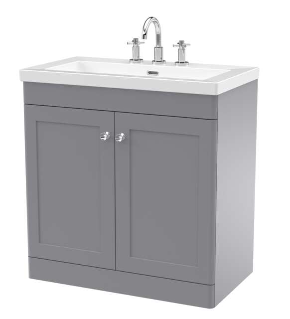 Balterley Swynnerton Traditional 2 Door Floor Standing Vanity Unit with Fireclay Basin, Satin Grey, 800mm