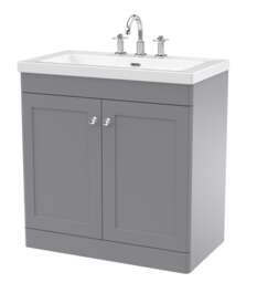 Balterley Swynnerton Traditional 2 Door Floor Standing Vanity Unit with Fireclay Basin, Satin Grey, 800mm