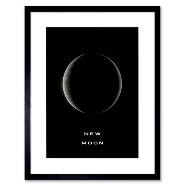 "Phases of Moon Astronomy New Moon Lunar Space 9x7"" Black Framed Wall Art Print"