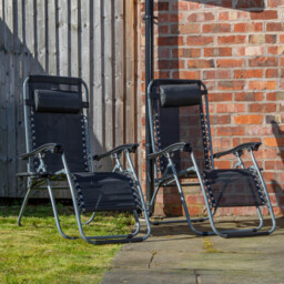 Set of 2 Multi Position Garden Zero Gravity Relaxer Chair Sun Lounger in Black & Silver