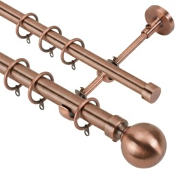Lister Cartwright Double Curtain Fixed Pole Set with Antique Copper Ball Finials - 19mm and 28mm Metal Poles(150 cm)