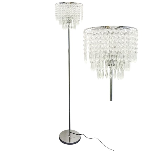 Chrome and Acrylic Crystal Jewelled Floor Lamp Chrome Clear Small 1