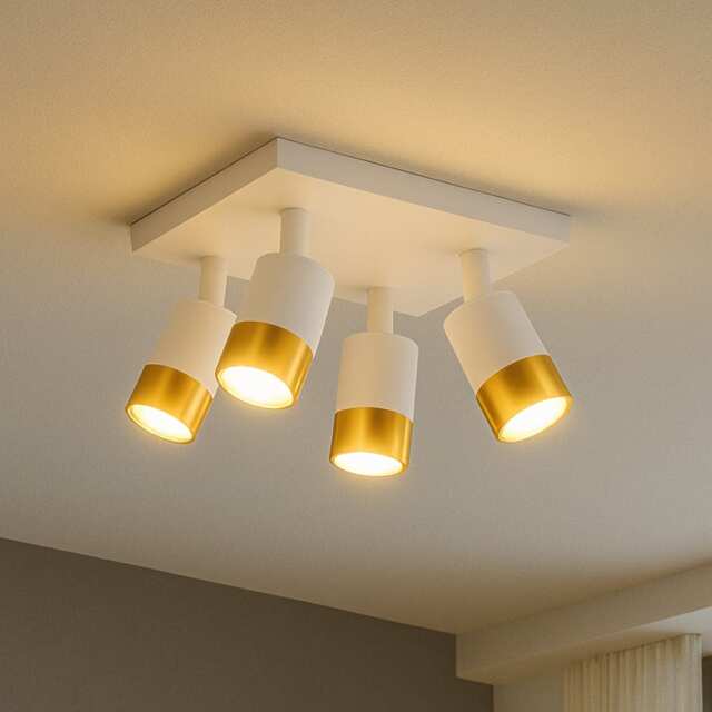 CGC Lighting Puzon 4-Head Adjustable GU10 Ceiling Spotlight White & Gold White White & Gold Height: 16 cm, Width: 25 cm, Depth: 25 cm