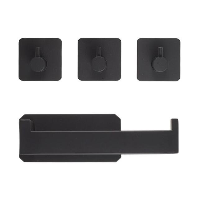 Living and Home 4pcs Self-Adhesive Toilet Paper Holder & Towel Hook set, Black Black