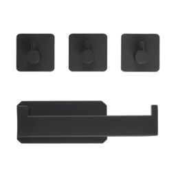 Living and Home 4pcs Self-Adhesive Toilet Paper Holder & Towel Hook set, Black Black