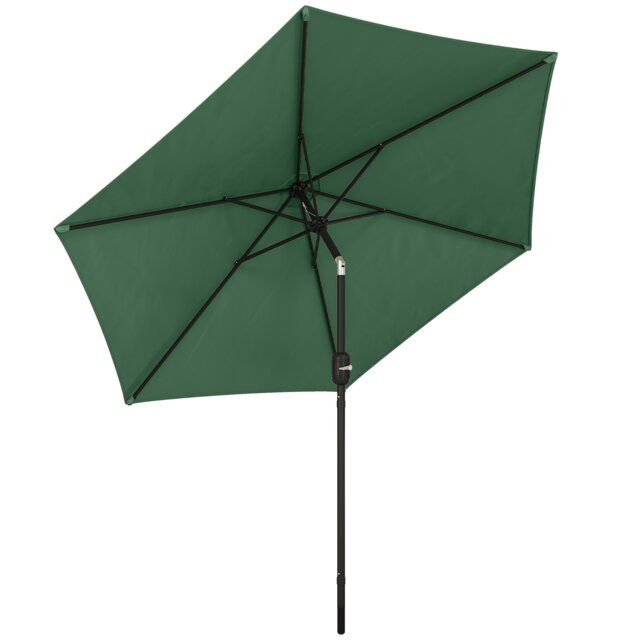 Outsunny 2.6M Garden Parasol Umbrella with Aluminium Pole, Tilt, Crank Green Dark Green Dia. 2.65 x 2.3H m
