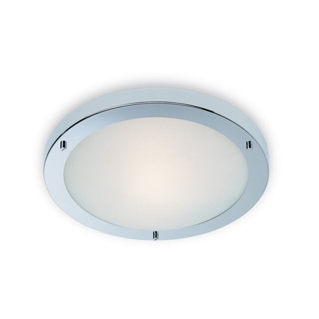 Rondo 1 Light Flush Ceiling Light Chrome, Opal Glass IP54, E27