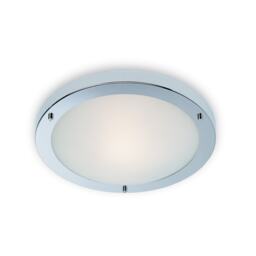 Rondo 1 Light Flush Ceiling Light Chrome, Opal Glass IP54, E27