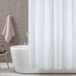 KAV White Extra Long Shower Curtain Mould and Mildew Resistant Solid White, (Width) 180 x 200 cm ( length)