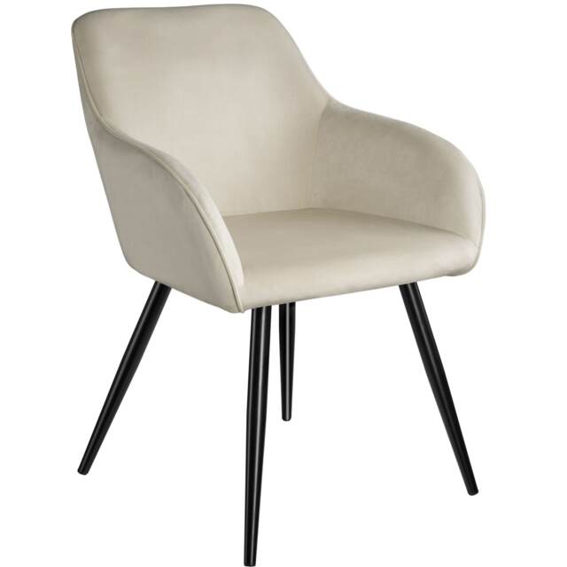 Dining Chair Marilyn - with armrests, padded, velvet look, black steel legs Cream cream/black 1