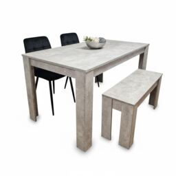 Grey Kitchen Dining Table, 2 Black Tufted Velvet Chairs and 1 Bench Dining Set (140x80x75)