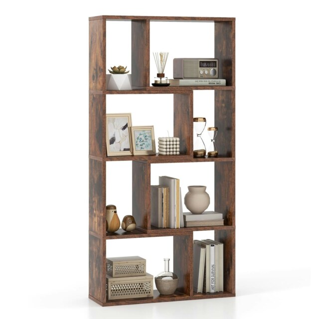 COSTWAY 5-Tier Geometric Bookshelf Bookcase Organizer Coffee Brown