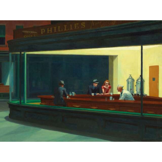 Edward Hopper Nighthawks Late Night Diner Painting Large Wall Art Print 18x24 Inch Multi