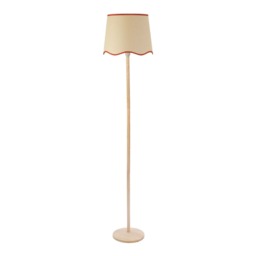 ValueLights Triston Light Wood Floor Lamp Scallop Black Trim Shade & Bulb Brown Black