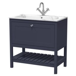 Balterley Coppenhall Contemporary 1 Drawer Floor Standing Vanity Unit with Stone Basin, Indigo Blue, 800mm